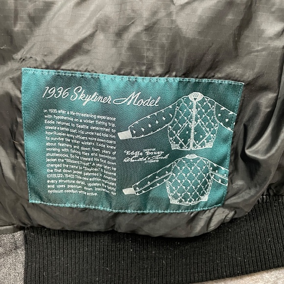 Eddie Bauer Large 1936 Skyliner Model Good Down Jacket Quilted Denim Color Zips - Picture 6 of 7